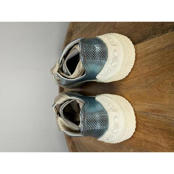 Sergio Rossi Metallic Blue Leather Sneakers EU 35 US 5 Lace Up Women’s NWB - Picture 3 of 11